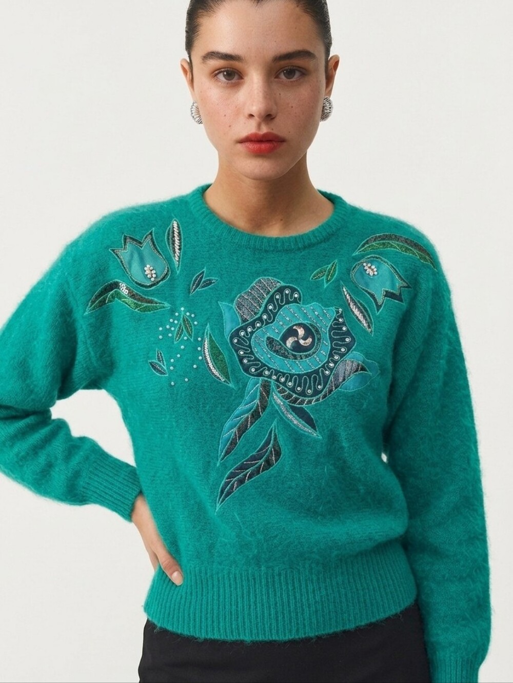 Vintage 80's patchwork sweater Silk Lambswool Medium